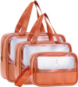 ELIGHTWAY MART Set of 3 Multipurpose Wash Bags with Transparent Window & Zipper Closure (Orange)