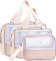 ELIGHTWAY MART Set of 3 Multipurpose Wash Bags with Transparent Window & Zipper Closure (Gold)
