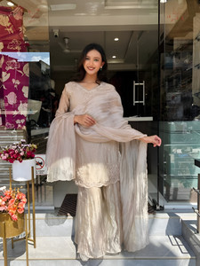 ELIINDRA Embroidered Kurta Palazzo Dupatta Set