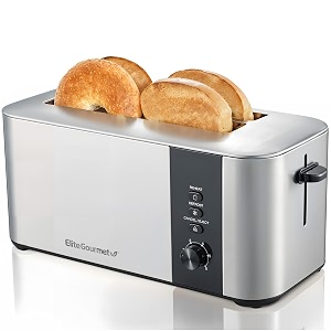 elite gourmet ect3401 4-slice toaster with long slot 1534 slot width 6 shade settings for toast reheat defrost and cancel functions
