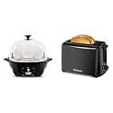 Elite Gourmet EGC-007B# Rapid Egg Cooker, 7 Easy-To-Peel, Hard, Medium, Soft Boiled Eggs, Poacher & ECT1027B Cool Touch Toaster with 6 Temperature Settings & Extra Wide 1.25" Slots for Bagels