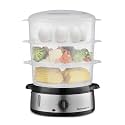 Elite Gourmet Maxi-Matic Electric Food Vegetable Steamer with BPA-Free 3 Tier Stackable, Nested Basket Trays, Auto Shut-off 60-min Timer, 800W, 9.5 Quart, Stainless Steel