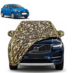 elite i20 100 waterproof car cover  dustproof sun protection cover  soft cotton lining  triple stitched  mirror pocket  antenna pocket  all weather body cover army