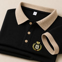 Elivaro Embroidered Men Polo Neck Black T-Shirt