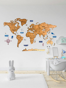 elk 3d wooden world map wall dcor metallic brown color