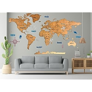 elk 3d wooden world map wall decor - world map for wall size m 120x69 cm