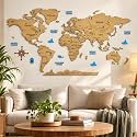 Elk 3D Wooden World Map Wall Decor Gold for Home Office Size XXL 255x145CM