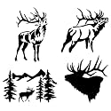 Elk Deals 4 Pack: Bulging Elk, Detailed Elk, Elk Head Silhouette, Elk in Trees (Black, Large ~5")