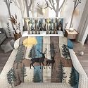 Elk Deer 7 Piece Comforter Set Full Bed in a Bag, Farmhouse Decor Rustic Barn Door Bedding Sets Reindeer Comforter and Sheet Set, Country Lodge Cabin Woodland Animals Room Decor, Teal Brown