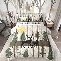 Elk Deer 7 Piece Comforter Set Full Bed in a Bag, Farmhouse Decor Rustic Barn Door Bedding Sets Reindeer Comforter and Sheet Set, Country Cabin Cottage Woodland Animals Room Decor, Retro Brown