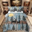 Elk Deer 7 Piece Comforter Set Full Bed in a Bag, Christmas Reindeer Bedding Sets Farmhouse Arts Rustic Barn Door Comforter and Sheet Set, Vintage Countryside Wood Board Room Decor, Teal Blue