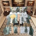 Elk Deer Bed in a Bag King Size Comforter Set 7 Pieces, Christmas Reindeer Bedding Sets Farmhouse Arts Rustic Barn Door Comforter and Sheet Set, Countryside Wood Board Room Decor, Mint Green
