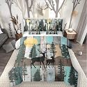 Elk Deer Bed in a Bag Queen Comforter Set 7 Piece, Christmas Reindeer Bedding Sets Farmhouse Arts Rustic Barn Door Comforter and Sheet Set, Vintage Countryside Wood Board Room Decor, Grey Brown