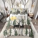 Elk Deer Comforter Set 7 Piece Bed in a Bag Twin, Farmhouse Decor Rustic Barn Door Bedding Sets Reindeer Pine Trees Comforter and Sheet Set, Country Woodland Animals Room Decor, Cream White