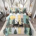 Elk Deer Full Size Bed Sheets and Comforter Set, Farmhouse Decor Rustic Barn Door 7 Piece Bedding Set Reindeer Pine Trees Bed in a Bag, Country Lodge Cabin Woodland Animals Bed Sets, Yellow Pink