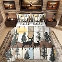 Elk Deer King Size Comforter Set with Sheets, Farmhouse Decor Rustic Barn Door 7 Piece Bedding Set Reindeer Bed in a Bag, Country Lodge Cabin Cottage Woodland Animals Bed Sets, Olive Brown Green