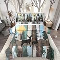 Elk Deer King Size Comforter Set with Sheets, Christmas Reindeer Pine Trees 7 Piece Bedding Set Farmhouse Decor Rustic Barn Door Bed in a Bag, Retro Countryside Rural Hunting Bed Sets, Sky Blue