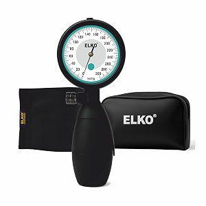 elko el-420 palm type aneroid blood pressure monitor sphygmomanometer with carry case  large cotton arm cuff black