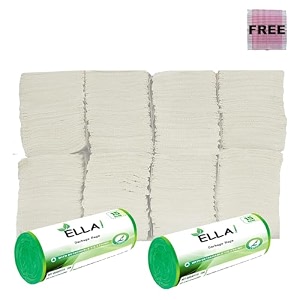 ella m fold tissue paper - pack of 8 packets 1040 sheets and ella garbage bags 24  32 large 30pcs 2 rolls green color with check duster cloth free