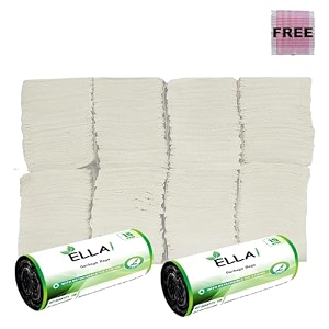 ella m fold tissue paper - pack of 8 packets 1040 sheets and ella garbage bags 24  32 large 30pcs 2 rolls black color with check duster cloth free