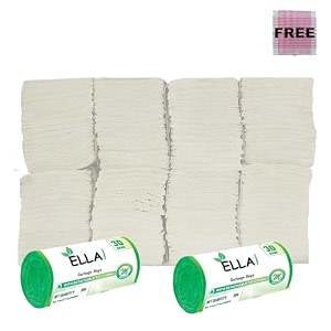 ella m fold tissue paper - pack of 8 packets 1040 sheets and ella garbage bags 19  21 medium 60 pcs 2 rolls green color with check duster cloth free