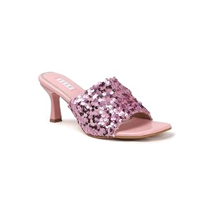 ELLE Womens Sequin-Embellished Square-Toe Heeled Sandals