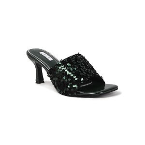 ELLE Womens Sequin-Embellished Square-Toe Heeled Sandals