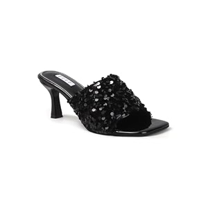 ELLE Womens Sequin-Embellished Square-Toe Heeled Sandals