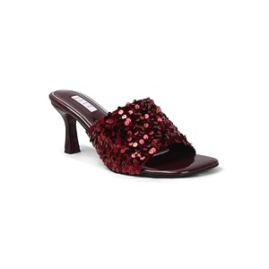 ELLE Womens Sequin-Embellished Square-Toe Heeled Sandals