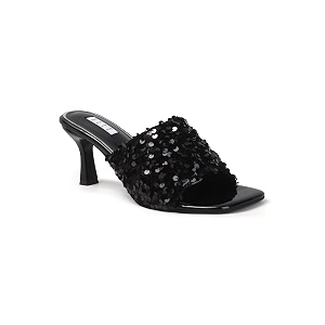ELLE Womens Sequin-Embellished Square-Toe Heeled Sandals