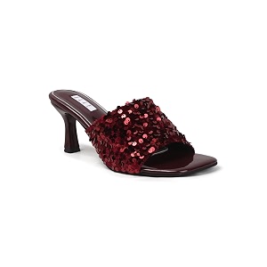 ELLE Womens Sequin-Embellished Square-Toe Heeled Sandals