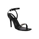 ELLE Women's Square Toe Stiletto Heel Sandals with Gold-Tone Bar Detail and Crisscross Ankle Strap
