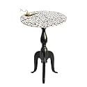 Black Round Side Table with Wood &amp; Resin Top (Resin)