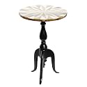 Black Round Side Table with Wood &amp; Resin Top (Wood/Resin)