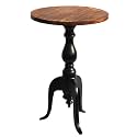 Black Round Side Table with Wood &amp; Resin Top (Wood)