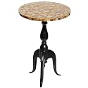 Black Round Side Table with Wood &amp; Resin Top (Wood Diamond Cut)
