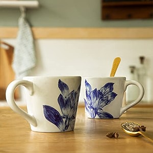 ellementry magnolia coffee mug set of 2 stylish ceramic mug for coffee tea amp milk  dishwasher safe trendy everyday use coffee cup for office amp home perfect for house warming amp birthday gift