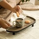 Ellementry Orbis Asymmetric Tri Legged Platter| Elegant Serving Platter with Wooden Board for Home & Dining | Stylish Serveware for Snacks, Appetizers, Fruits, and Desserts