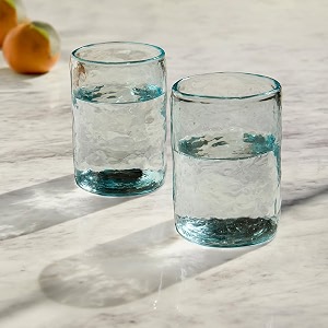 ellementry quoise glass tumbler set of 2 350 ml cylindrical  transparent  clear glasses for home kitchen office reusable glass tumblers for cold coffee smoothies juice amp milk