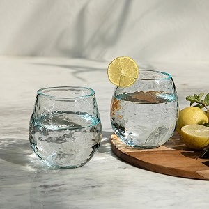 ellementry quoise glass tumbler set of 2 350ml transparent vintage-inspired drinking beverage glasses for water amp juice stylish unique glassware amp tableware for home amp gifting - blue