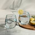 Ellementry Quoise Glass Tumbler Set of 2, 350ml Transparent Vintage-Inspired Drinking Beverage Glasses for Water & Juice, Stylish Unique Glassware & Tableware for Home & Gifting - Blue