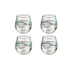 ellementry quoise glass tumbler set of 4 350 ml round  transparent  clear glasses for home kitchen office reusable glass tumblers for cold coffee smoothies juice amp milk