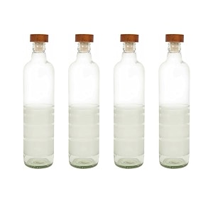 ellementry rio glass bottle with cork 750 ml  water and milk bottle for fridge  clear and transparent bottles for home and office  bpa free  stylish and premium wine bottle- set of 4