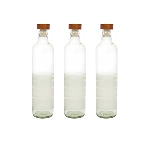 ellementry rio glass bottle with cork 750 ml  water and milk bottle for fridge  clear and transparent bottles for home and office  bpa free  stylish and premium wine bottle- set of 3