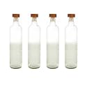 Ellementry Rio Glass Bottle with Cork (750 ML) | Water and Milk Bottle for Fridge | Clear and Transparent Bottles for Home and Office | BPA Free | Stylish and Premium Wine Bottle- Set of 4