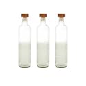 Ellementry Rio Glass Bottle with Cork (750 ML) | Water and Milk Bottle for Fridge | Clear and Transparent Bottles for Home and Office | BPA Free | Stylish and Premium Wine Bottle- Set of 3