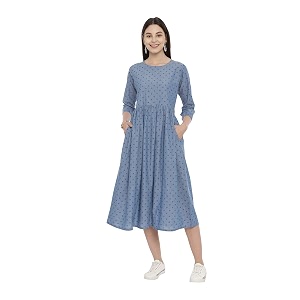 Elleora Women Denim Navy Block Printed Fit