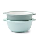 Ello Clean Start Ceramic Toddler Bowls with Sleeves, 2 Pack, Dewdrop