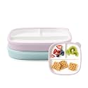 Ello Clean Start Ceramic Toddler Divided Plates, 2 Pack, Dewdrop/Sugarplum