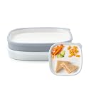 Ello Clean Start Ceramic Toddler Plates with Sleeves, 2 Pack, Quiet Tide